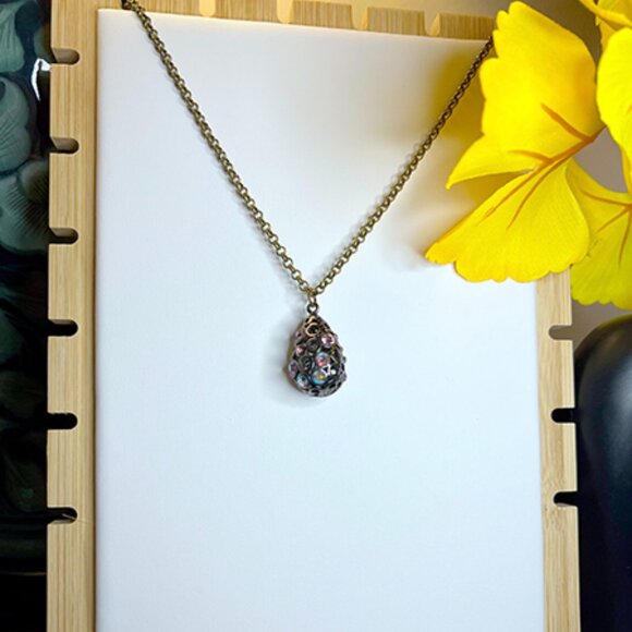 Rhinestone Multicolored Crystal Teardrop Brass Pendant | Necklace - Picture 1 of 4